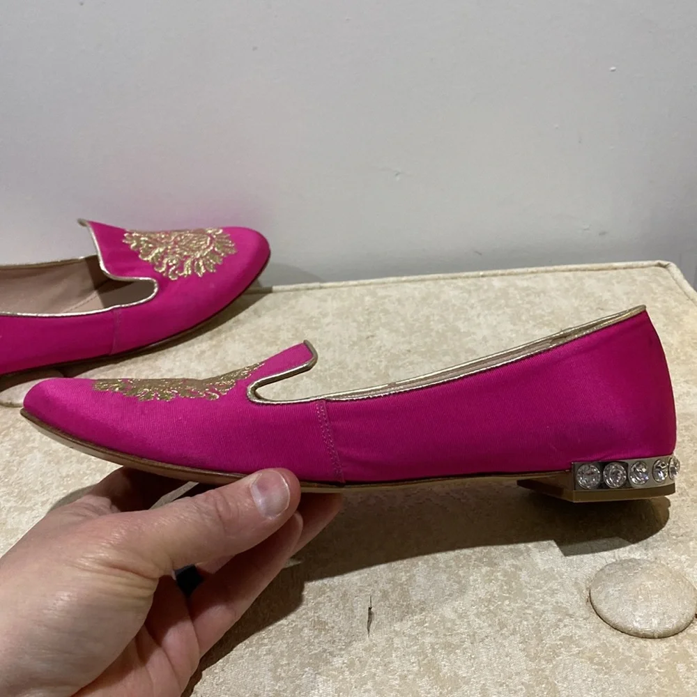 Miu Miu Pink Satin Embroidered Loafers SIZE 38.5